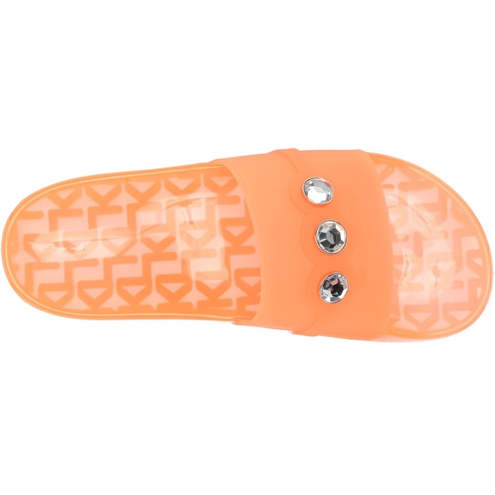 Karl Lagerfeld Orange Jelly Slide Sandals with Gem Accents